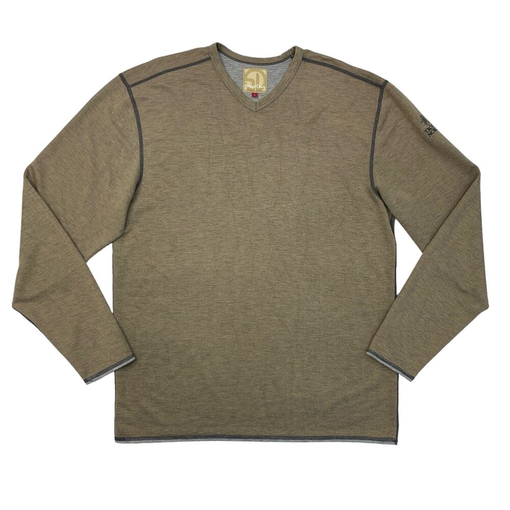 Vintage Straight Down Shirt Mens L Large Brown Long Sleeve Stretch Made USA